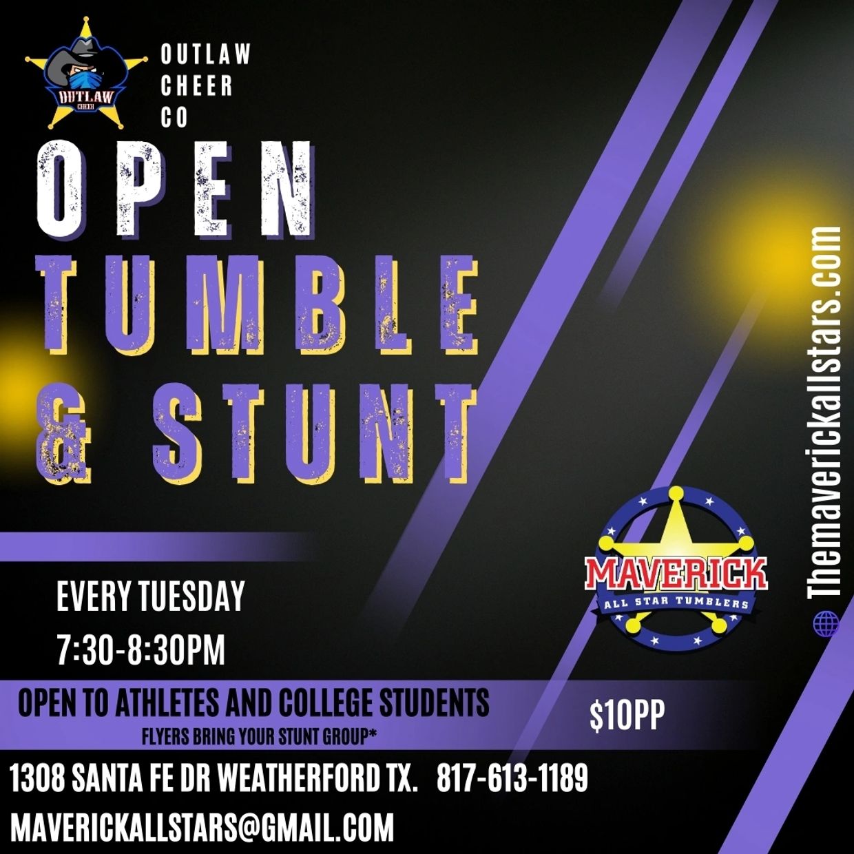 open gym stunt tumble athletes weatherford aledo brock hudson oaks willow park texas tx high school