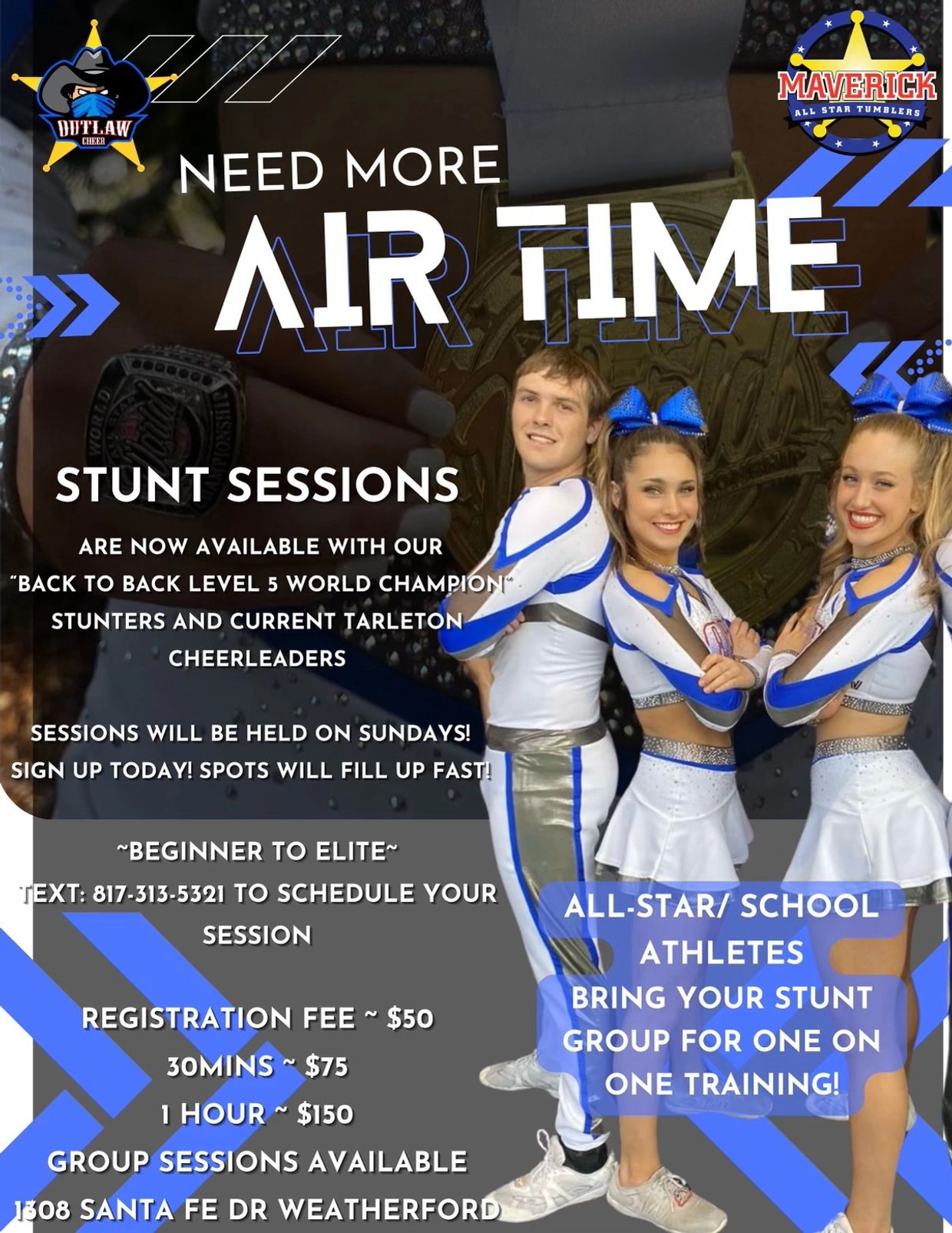 one on one private lesson cheer stunt coach session lesson weatherford college athletes tarleton tx