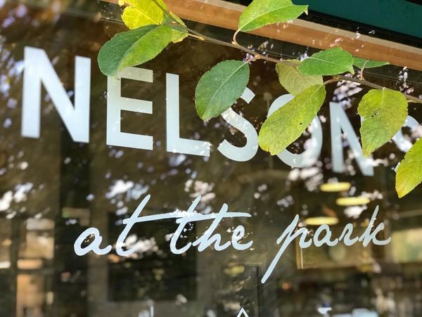 Nelson at the park logo on the coffee shop window