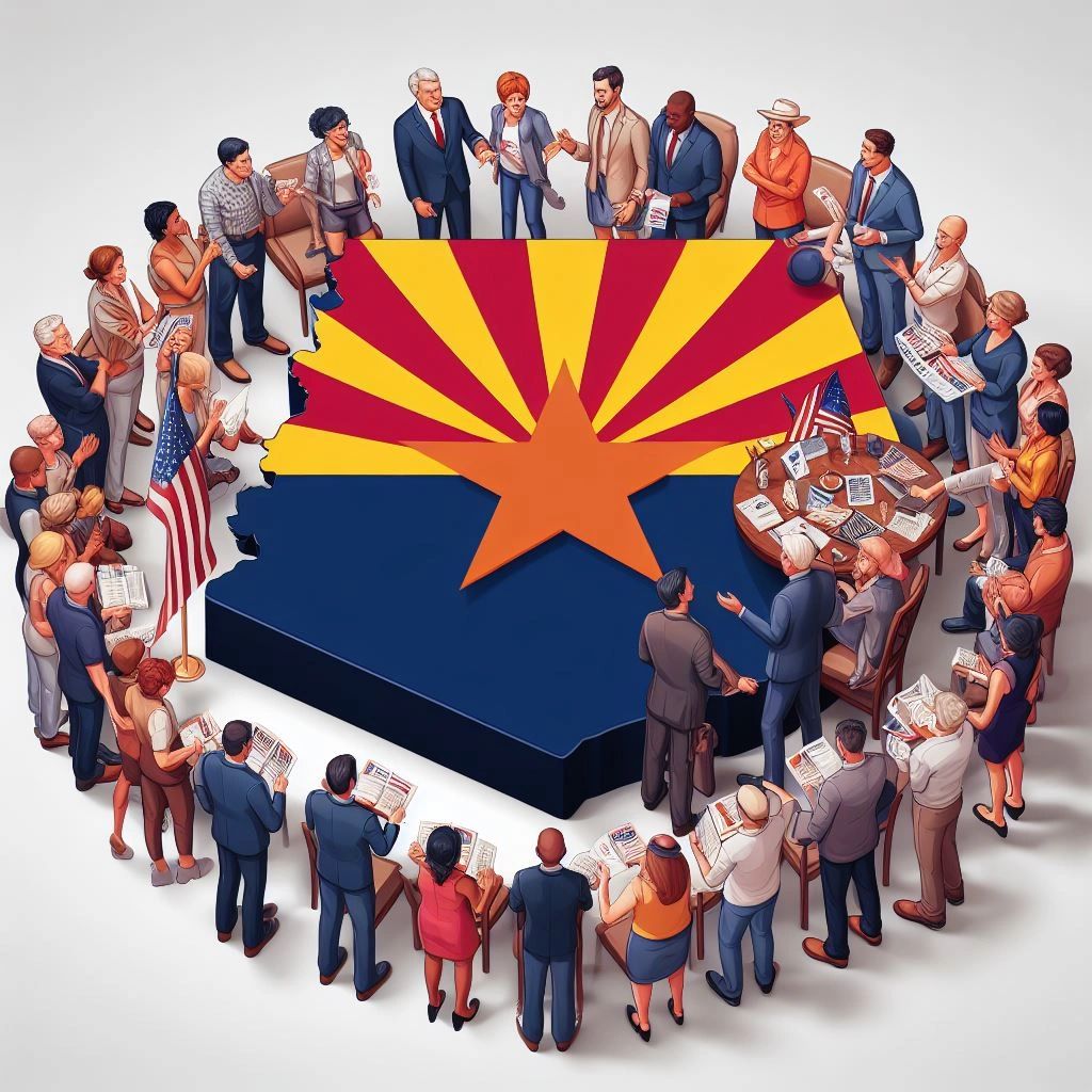 A united group of Arizonans from all walks of life, discussing and showing support for the proposed legislative amendments, signifying the collective drive for a stronger justice system in Arizona. A united group of Arizonans from all walks of life, discussing and showing support for the proposed legislative amendments, signifying the collective drive for a stronger justice system in Arizona.