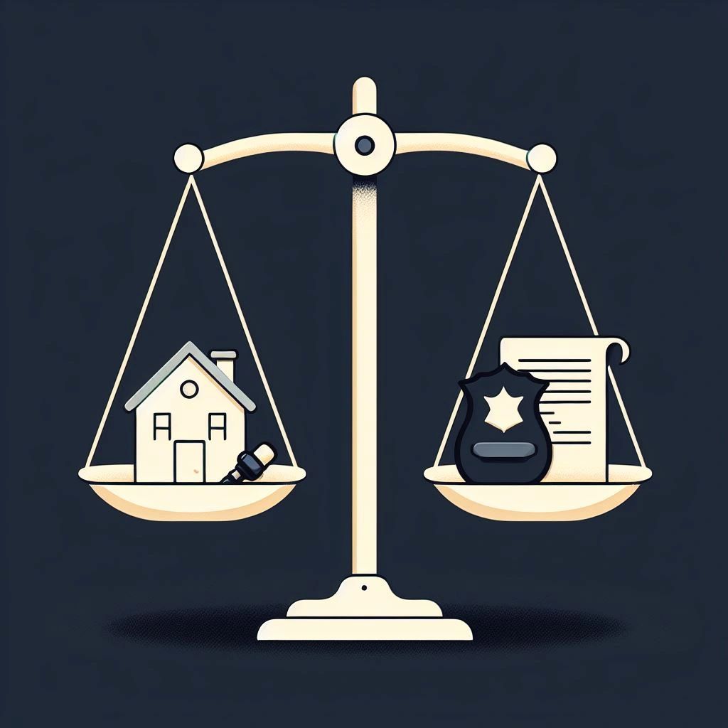 Balance scale depicting the equilibrium between individual property rights and the essential legal duties of process servers and law enforcement, highlighting the aim of the proposed amendments.