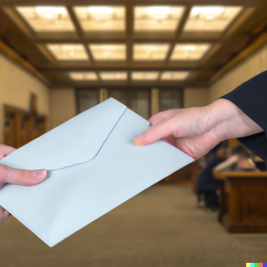 Hand delivering a legal document, symbolizing the vital role of process serving in upholding the principles of due process in the U.S. legal system.