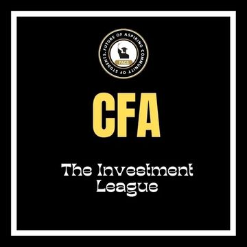 CFA Investment League logo with bold yellow text on black background.