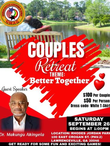 Couples retreat event promoting unity and fun on September 26.