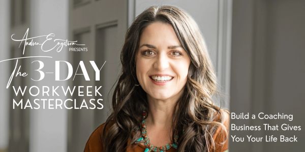 Portrait of a smiling woman promoting a 3-day workweek masterclass.