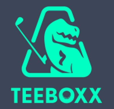 Logo of a golf-themed brand featuring a dinosaur and the text TEEBOXX.