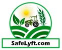 Logo of SafeLyft.com featuring a tractor, crops, and sun.