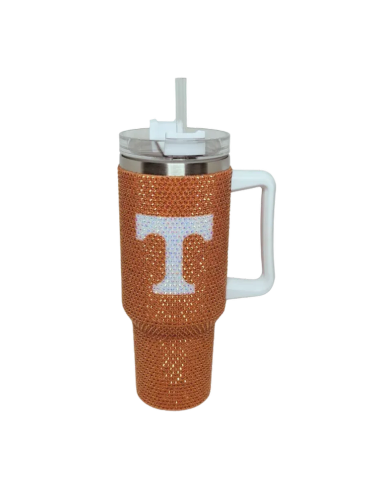 Bling Rhinestone Tennessee Vols Tumbler with orange rhinestone T logo