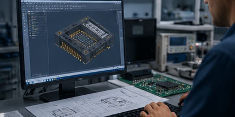 Person som designar elektronik på datorn.