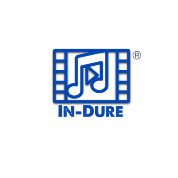 Blue logo with music notes and text 'IN-DURE'.