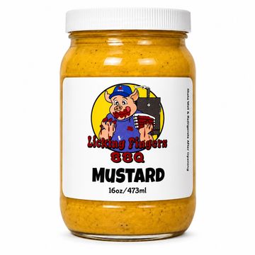 Jar of Licking Fingers BBQ mustard sauce.