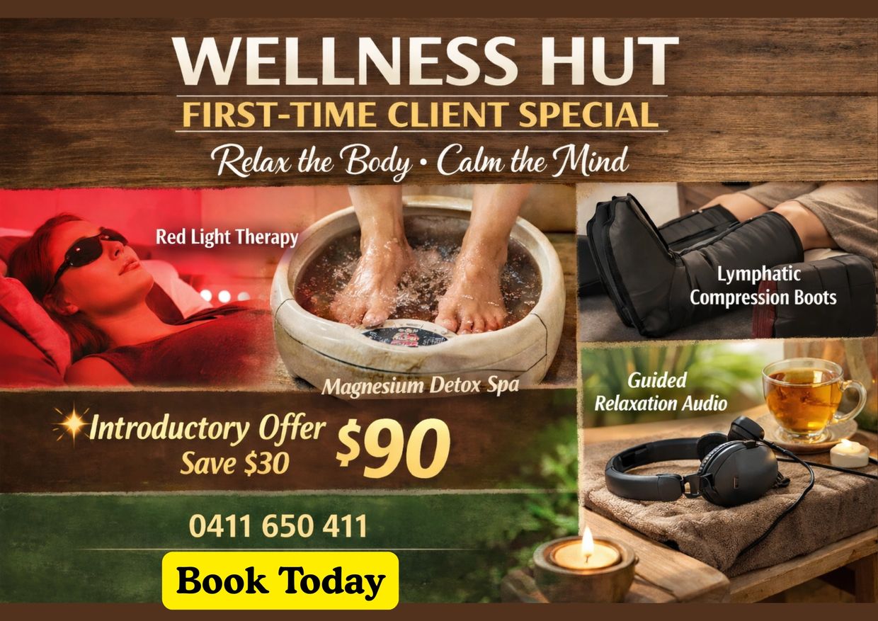 Wellness Hut offers a $90 first-time client special with relaxing therapies and savings.
