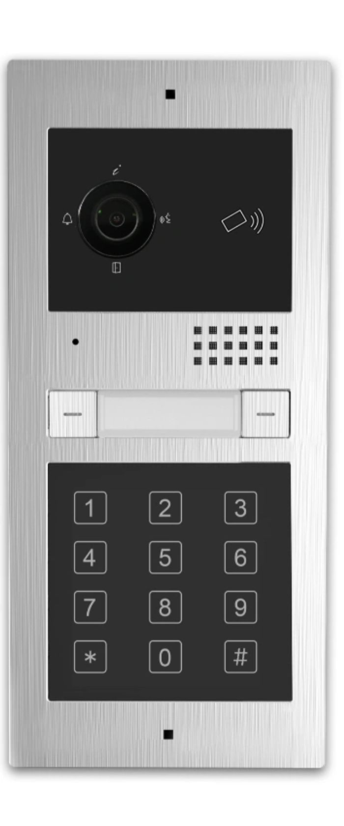 Two button intercom system panel with fob and keypad entry