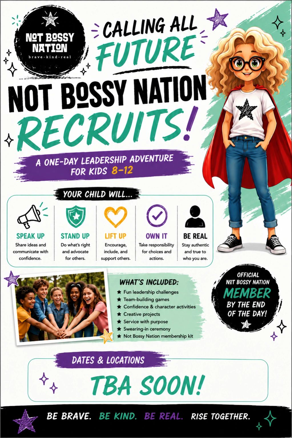 Not Bossy Nation leadership adventure for kids 8-12 to build confidence and character.