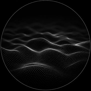 Abstract digital waves formed by white dots on a black background.