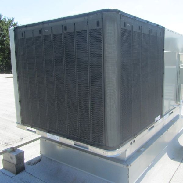 Condensing unit air filter screens with hail protection