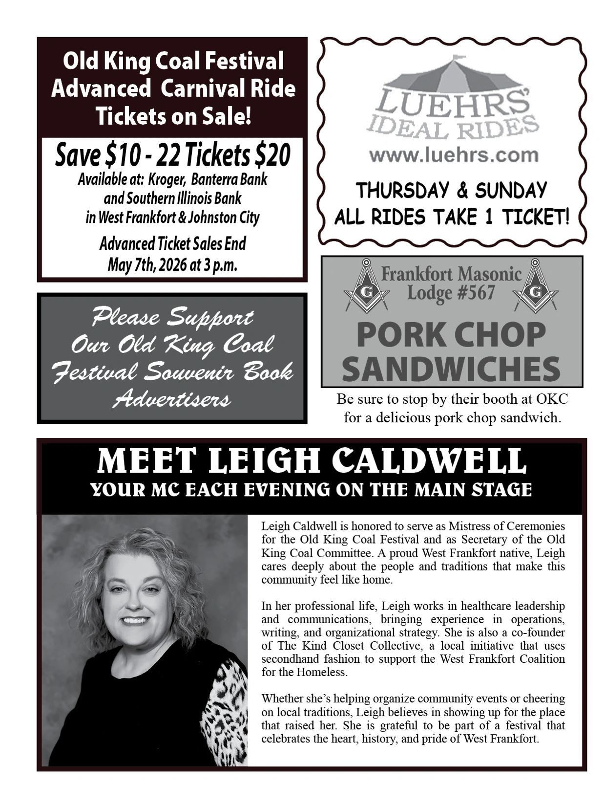Old King Coal Festival tickets on sale; meet MC Leigh Caldwell.