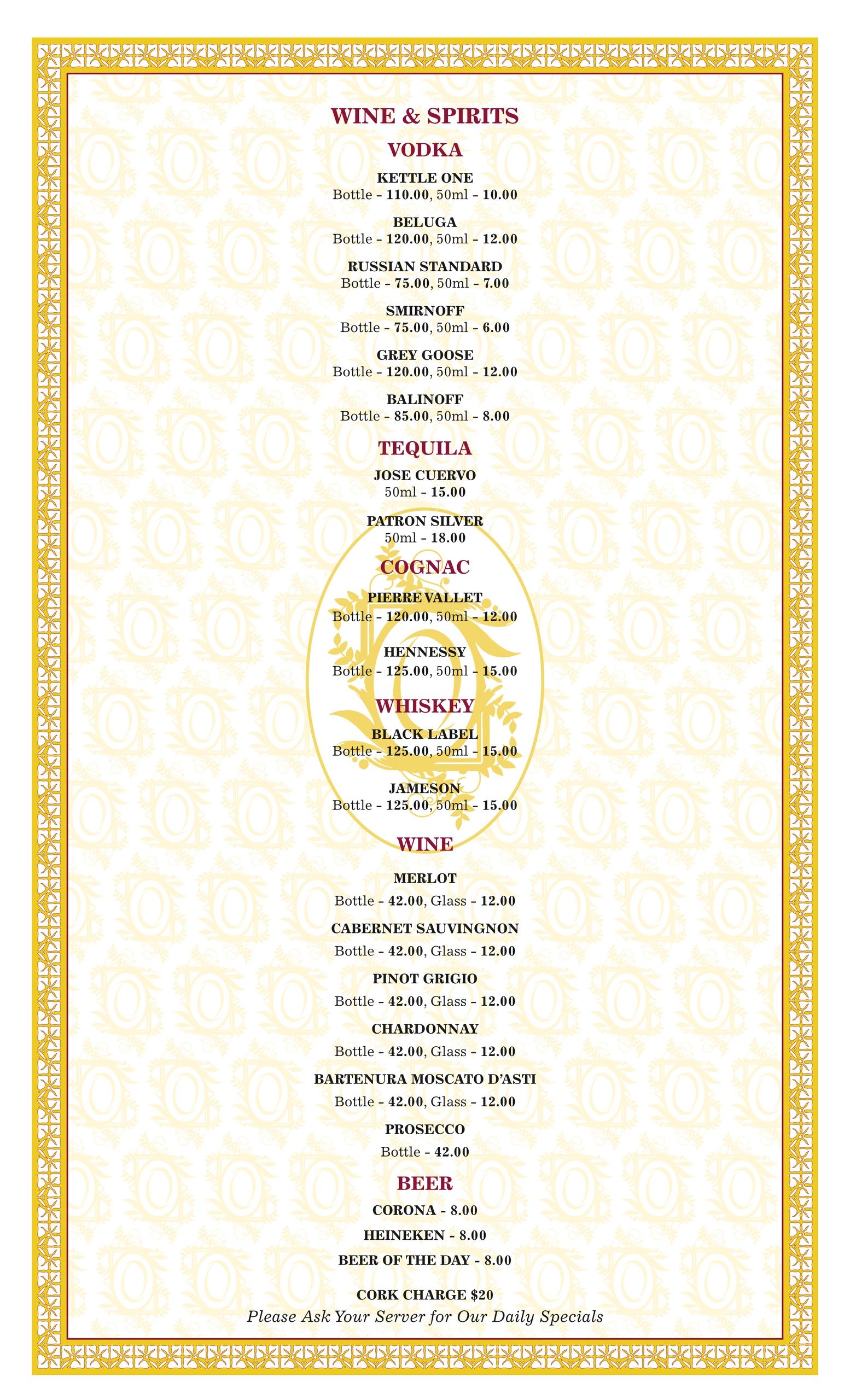 Eastern European Cuisine, plus live music & dancing - Menu