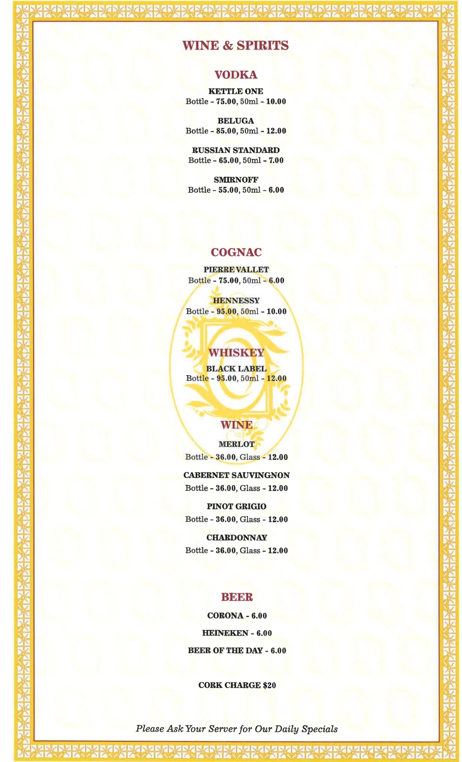 Oleandr Restaurant Menu 