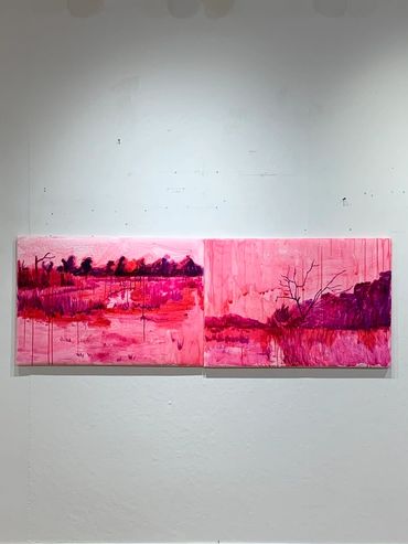 Dairy Farm in Pink, 22x32 inches each, acrylic on Yupo
