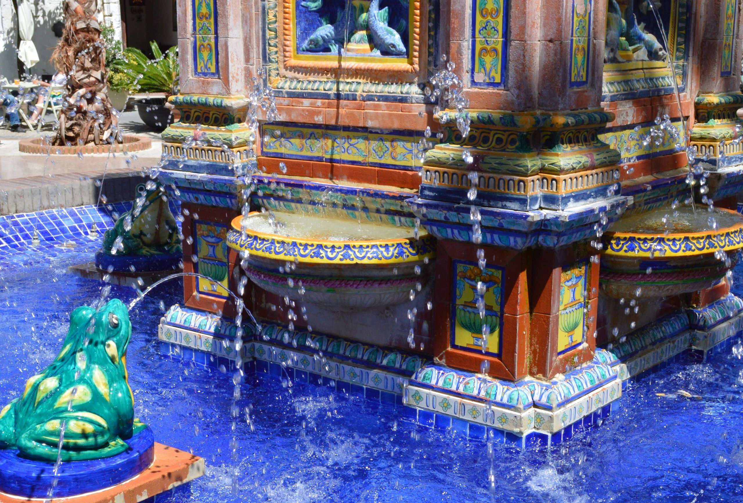 Colorful tiled fountain in Vejer de la Frontera, Cadiz Province, Spain.