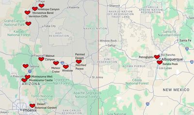 Map of Arizona and New Mexico top places to see