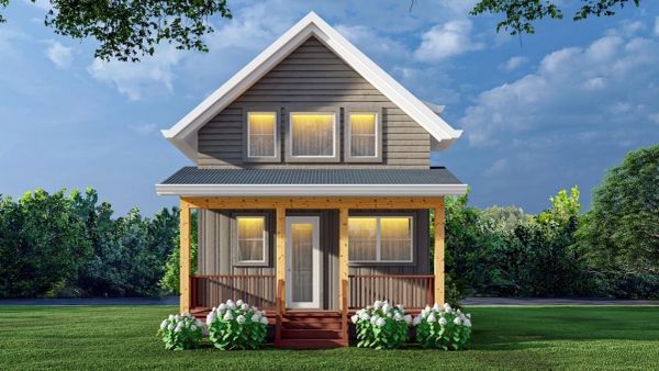 Cozy two-story house with a porch and garden.
