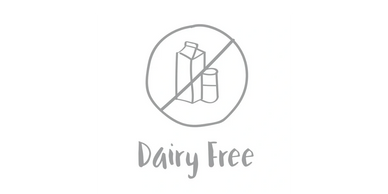 a drawing of a milk carton and glass of milk with a slash through the image with Dairy Free below it