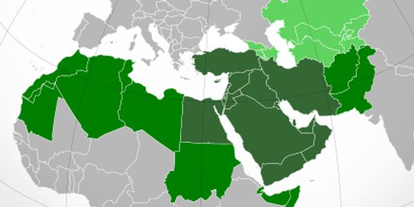 Map showing countries in various shades of green across the Middle East and North Africa.