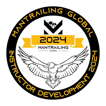Logo for Mantrailing Global Instructor Development 2024 with an eagle and mountain design.