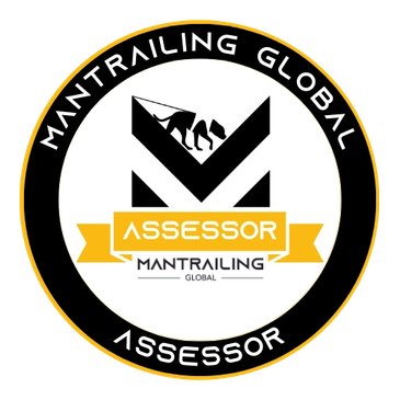 Emblem for Mantrailing Global Assessor with dog and bold text.