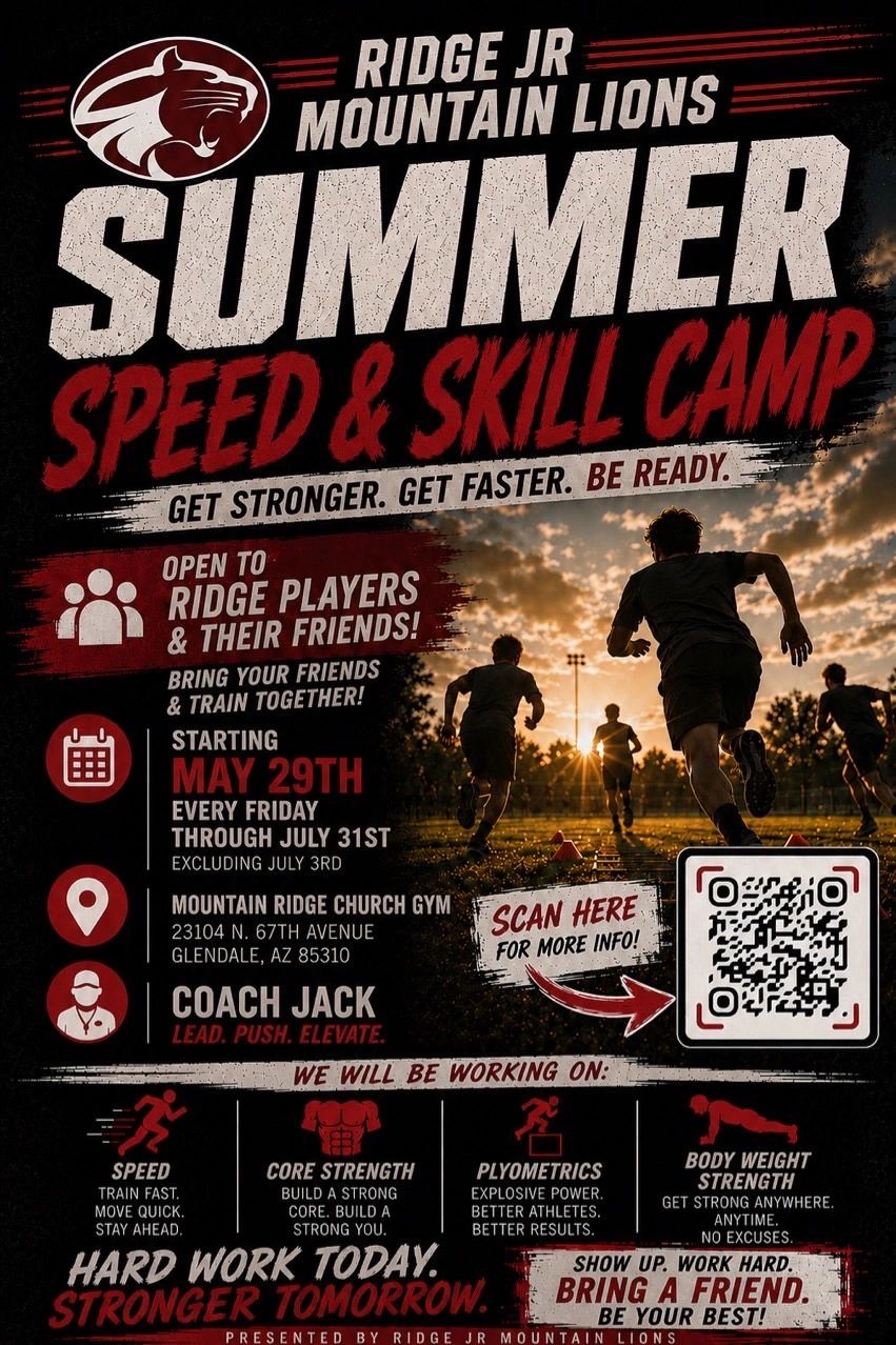 Ridge Jr Mountain Lions Summer Conditioning starts June 6 at Dos Lagos Park for players and friends.