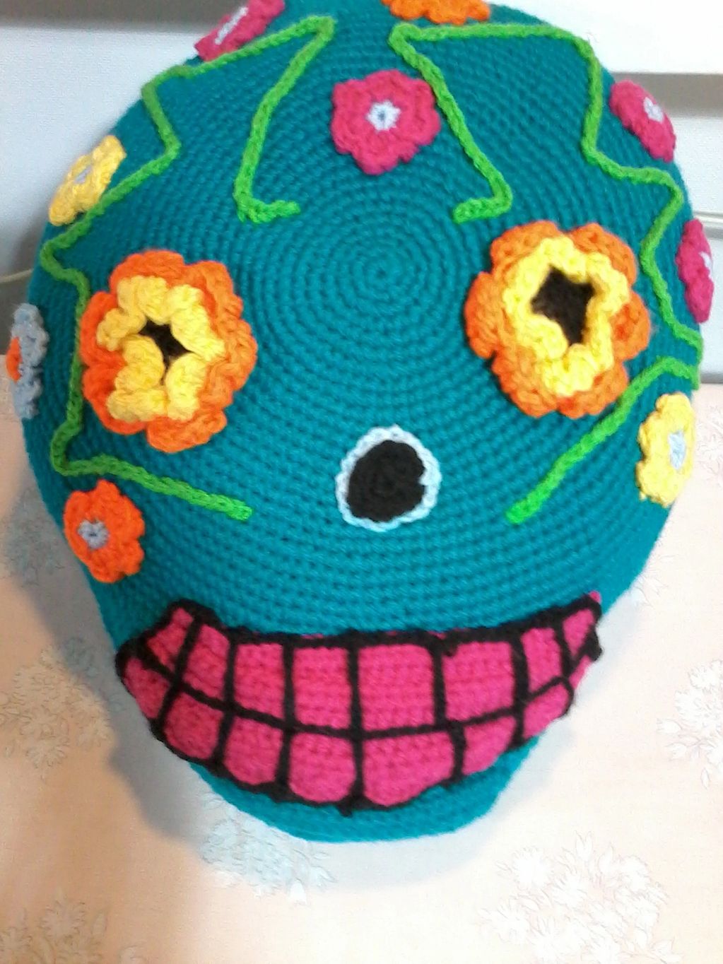 Day of the Dead crocheted accent pillow