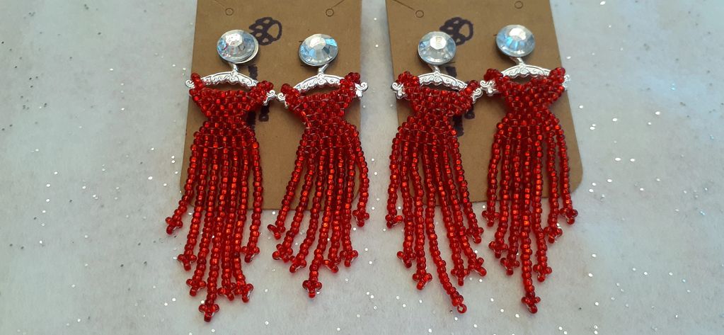 Two Sets of Red Dress On Hanger Earrings