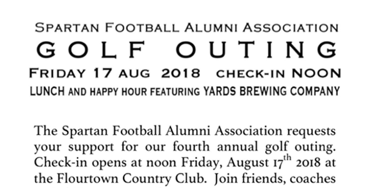 Flyer for Spartan Football Alumni Association golf outing on August 17, 2018.
