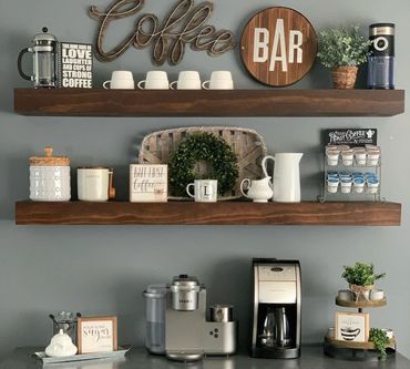 Custom floating shelves for a coffee bar. 