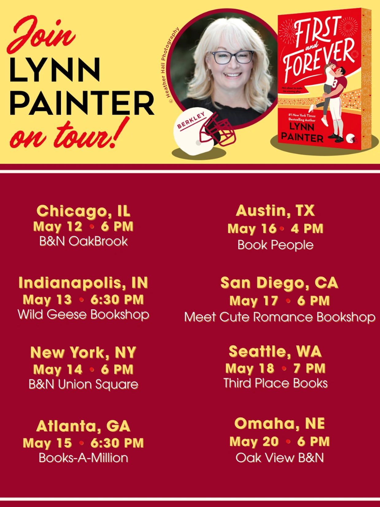 Lynn Painter's book tour dates and locations for "First and Forever."