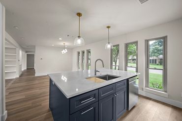 Navy color kitchen island cabinets