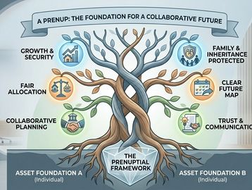 Illustration of a prenuptial agreement as a collaborative foundation for future growth and security.