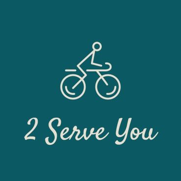 Logo with cyclist icon and text '2 Serve You'.