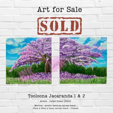 Two paintings of a Jacaranda tree.  Title Art for Sale - SOLD.
Tooloona Jacaranda 1 &2