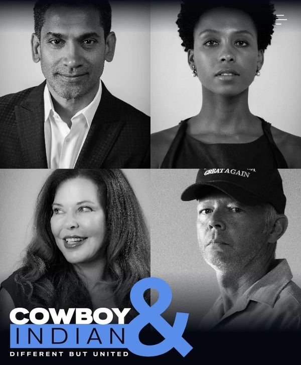 Black and white portraits of four diverse individuals with "Cowboy & Indian" text.