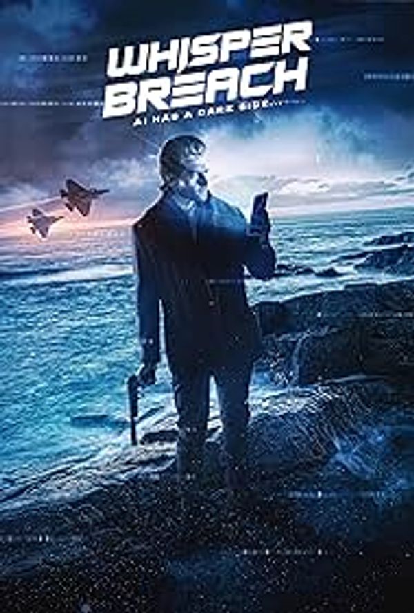 A man holding a gun stands on rocky shore with jets flying overhead.