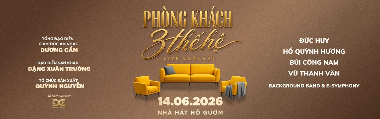 Concert poster for "Phòng Khách 3 Thế Hệ" live event on June 14, 2026.