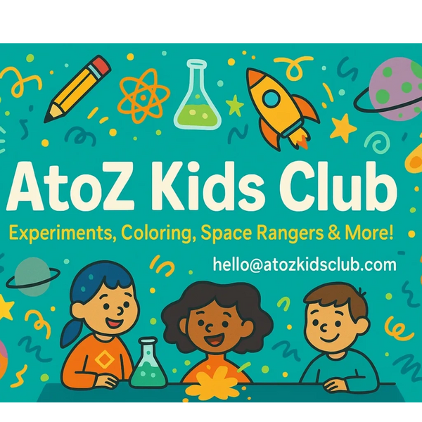 AtoZ Kids Club offers fun experiments, coloring, and space adventures for children.