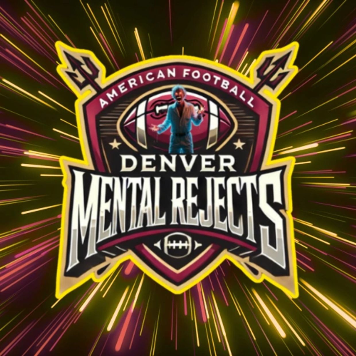 Denver Mental Rejects American football team logo with vibrant background.