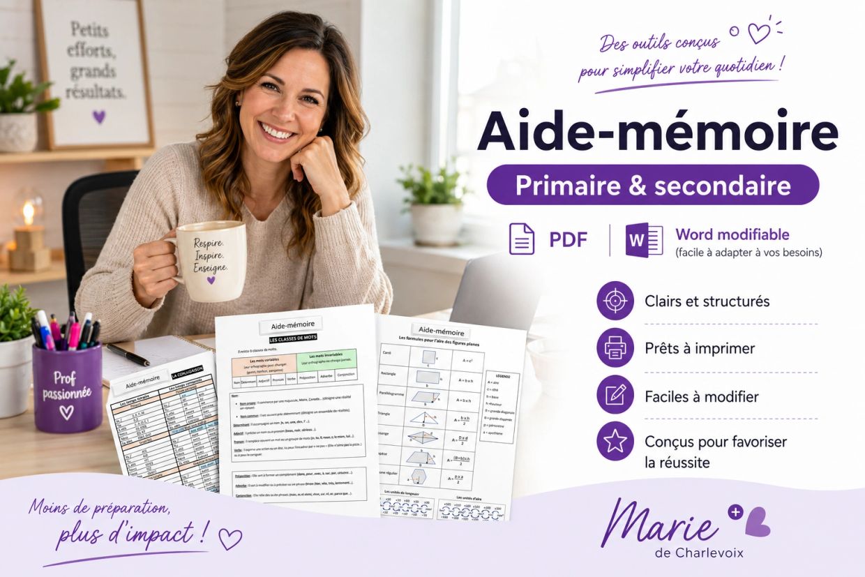 A smiling woman promotes editable educational memory aids for primary and secondary students.