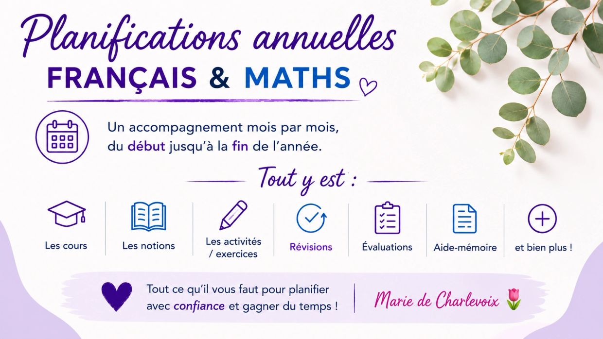 Planifications annuelles en français et maths avec tout ce qu'il faut pour réussir.