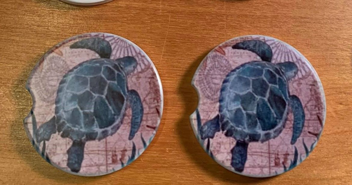 Wave Turtle Pattern Car Coasters Cute Car Decor Ceramic Coaster Inserts Fun Turtle Lover Spring Summer Beach Gift