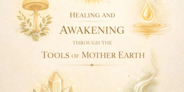 Inspirational text about healing and awakening using Mother Earth's tools with nature illustrations.